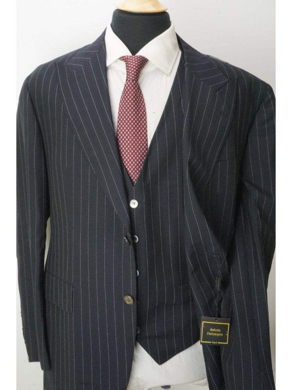 Sartoria Partenopea Blue Stripe Mohair Blend 3Pc Suit Jacket Pant Vest 54 EU NEW